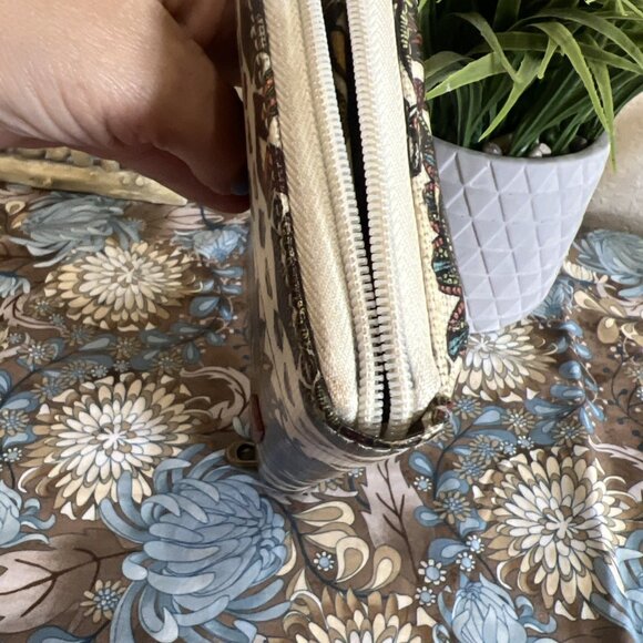 Sakroots Women's Ivory/Brown Coated Canvas Floral Print Zipper Wallet H4"xW6.5" - Picture 5 of 6